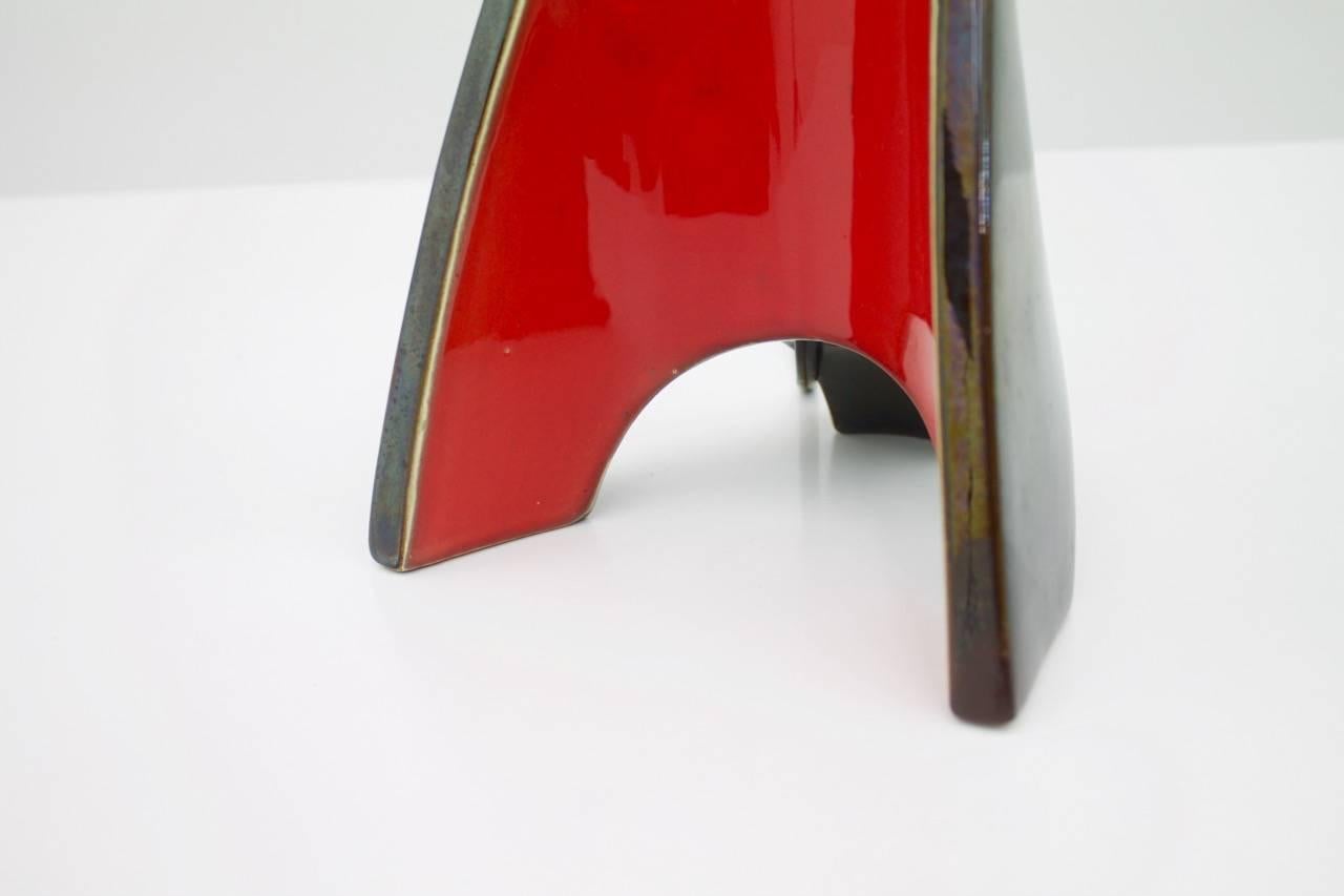 Italian Ceramic Table Lamp in Red and Black 1950s In Good Condition For Sale In Frankfurt / Dreieich, DE