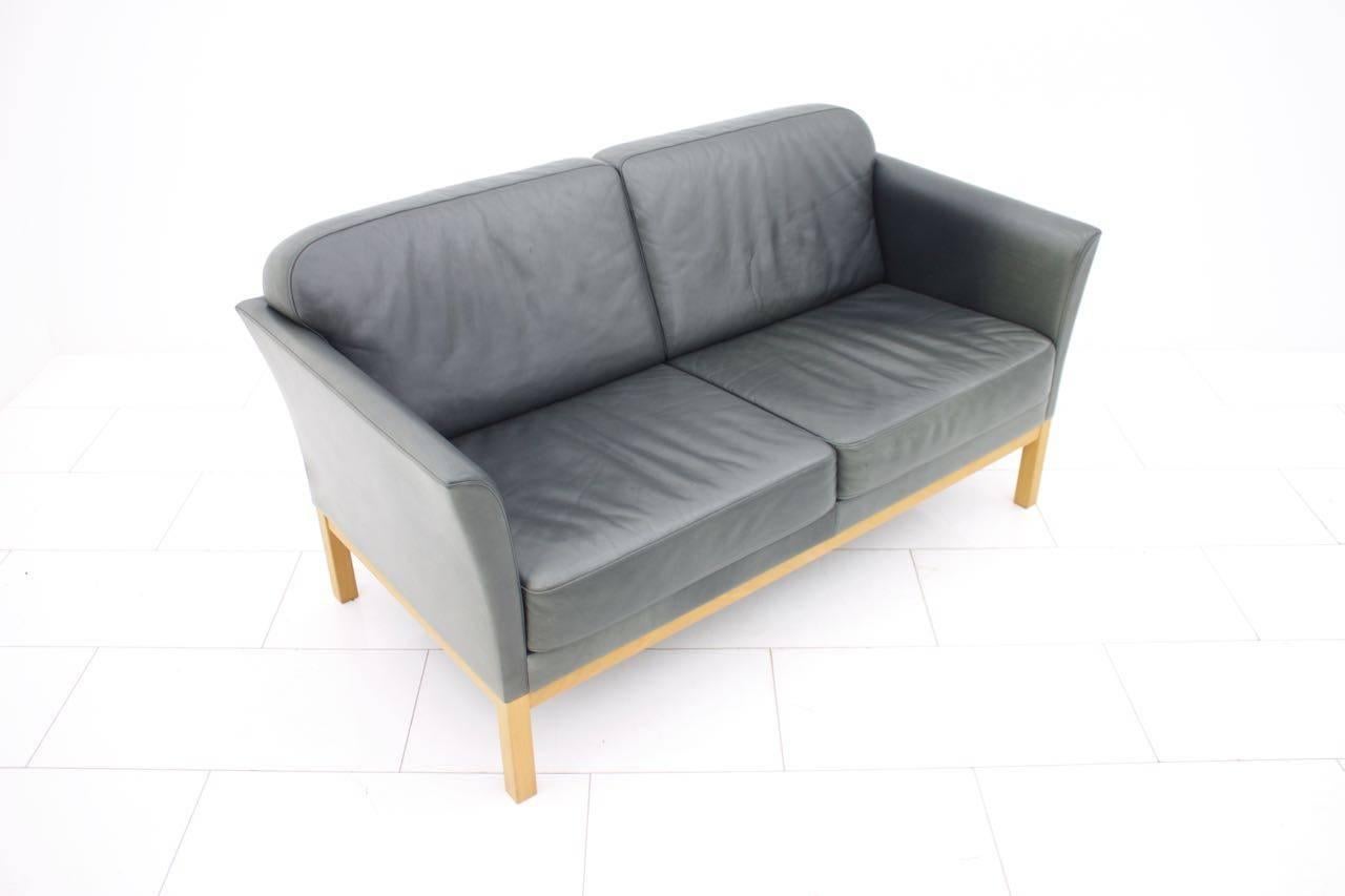 Late 20th Century Danish Modern Two-Seat Leather Sofa For Sale