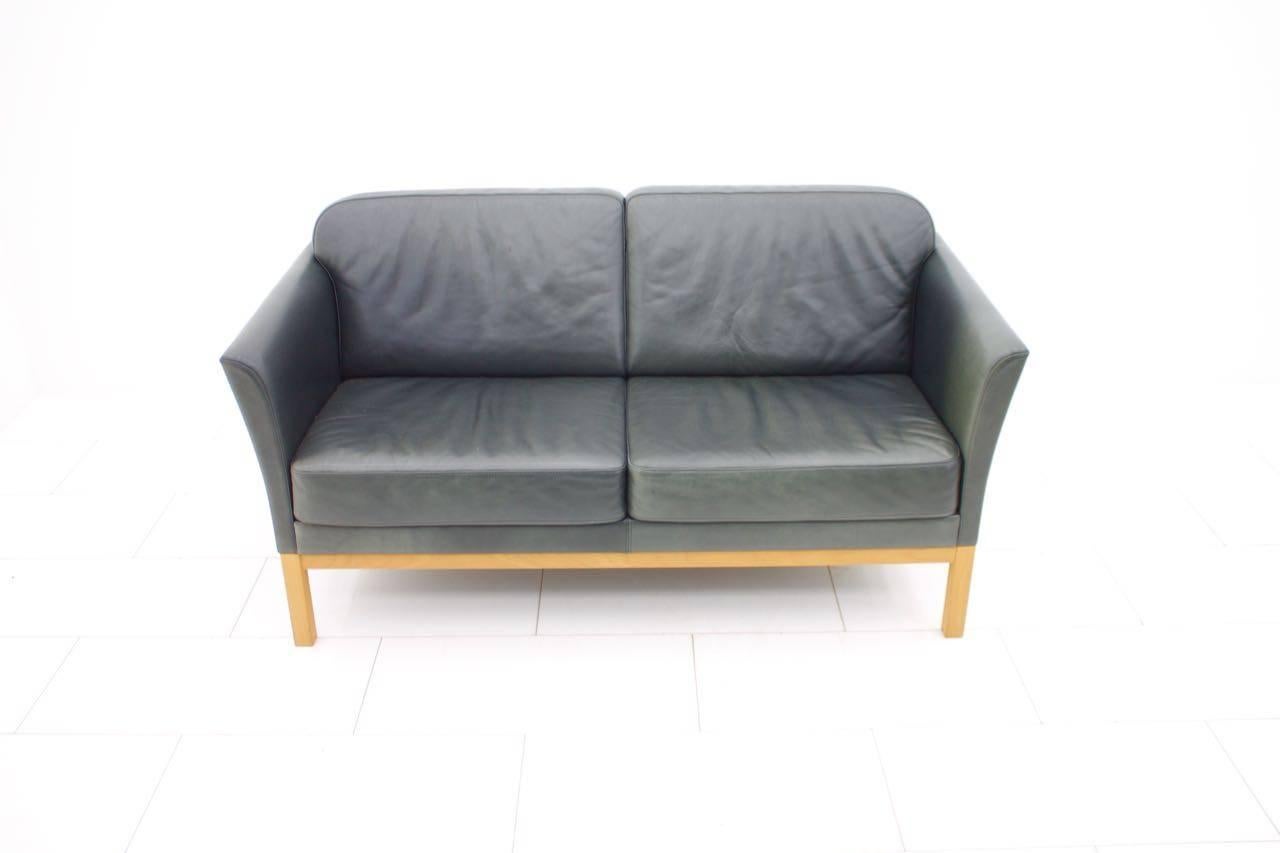 Scandinavian Modern Danish Modern Two-Seat Leather Sofa For Sale