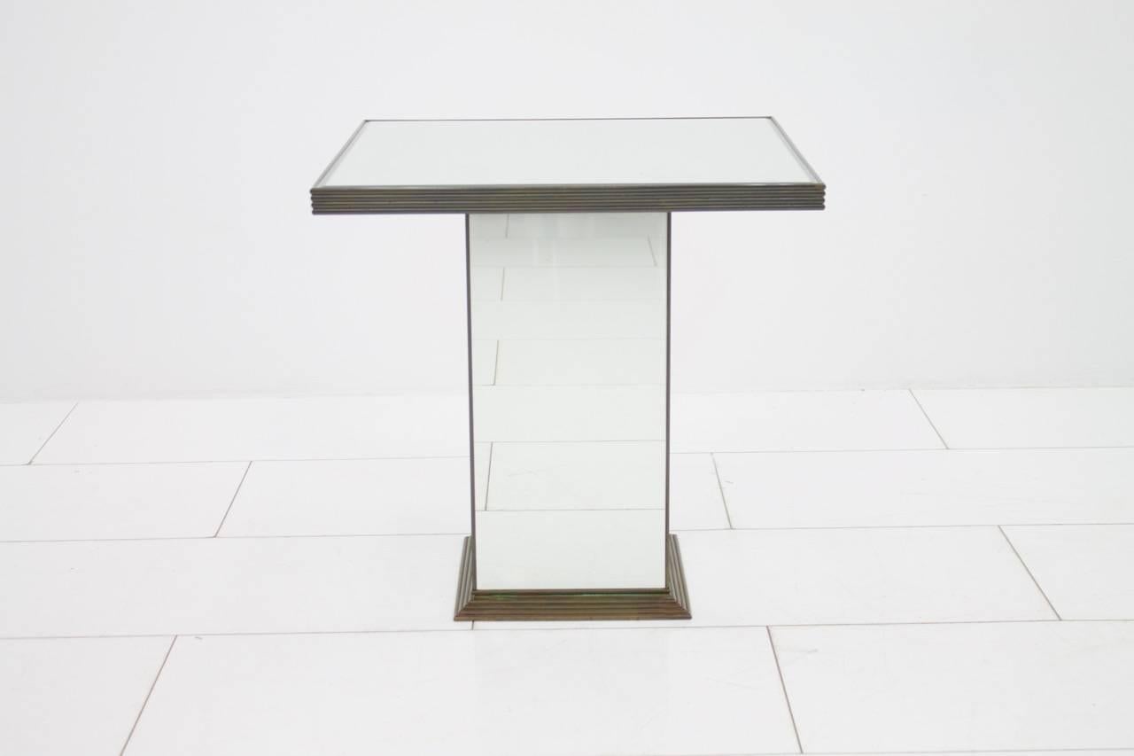 French Fully Mirrored Side or End Table, France, 1970s
