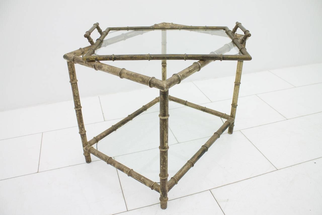 Mid-20th Century Bamboo Table with Tray Aluminum and Glass, France, 1930s For Sale