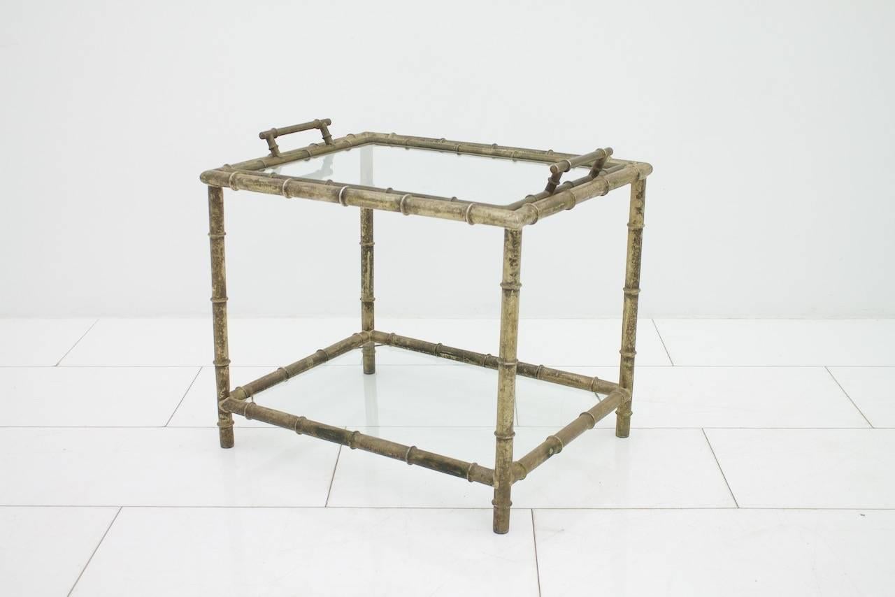 Bamboo Table with Tray Aluminum and Glass, France, 1930s For Sale 4