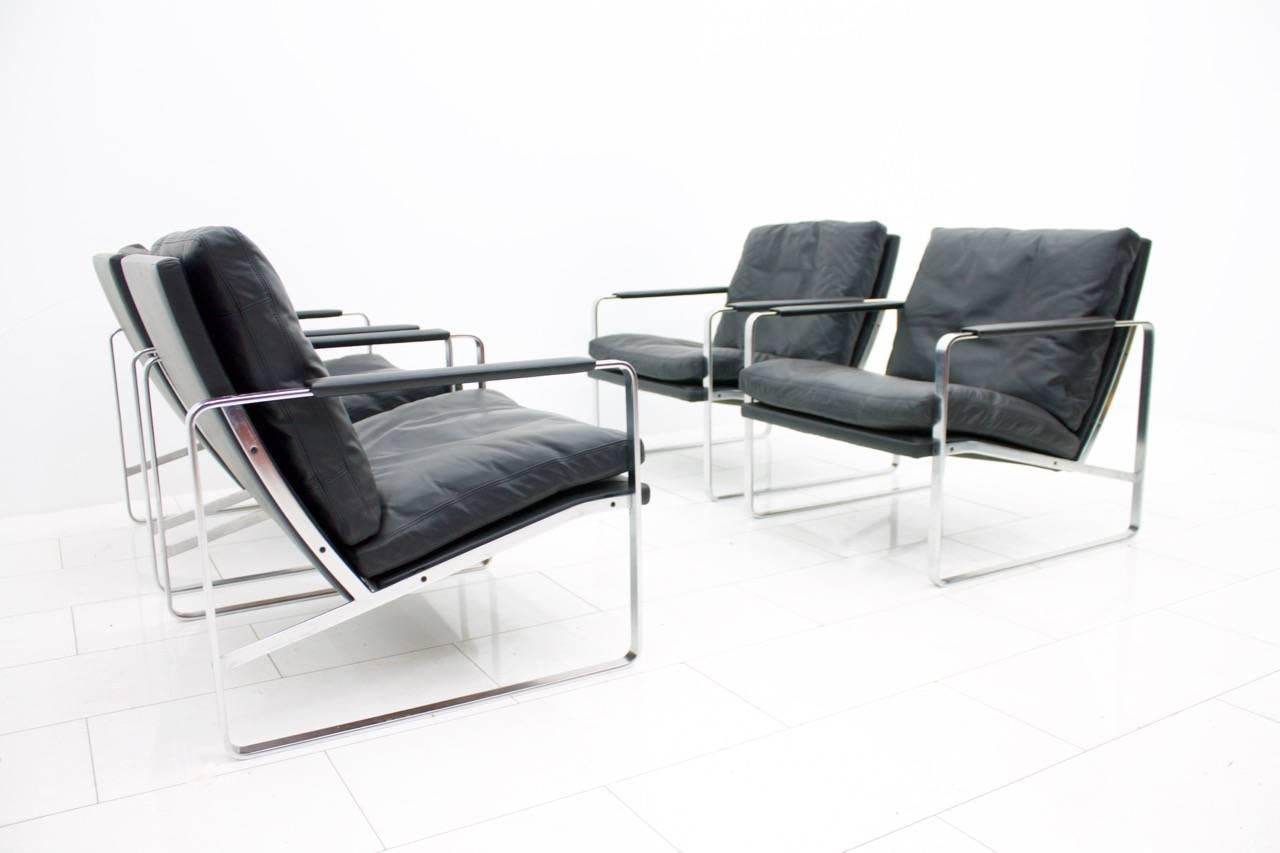 European Set of Four Preben Fabricius Lounge Chairs in Black Leather by Walter Knoll 1972 For Sale