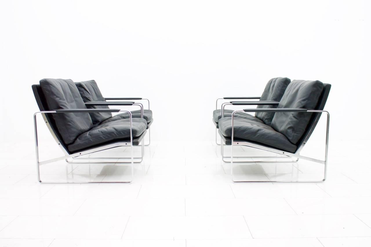 Preben Fabricius lounge chairs model 710 in black leather in chromed steel, designed in 1972. 
Very good original condition.
Four chairs are available.

Worldwide shipping.