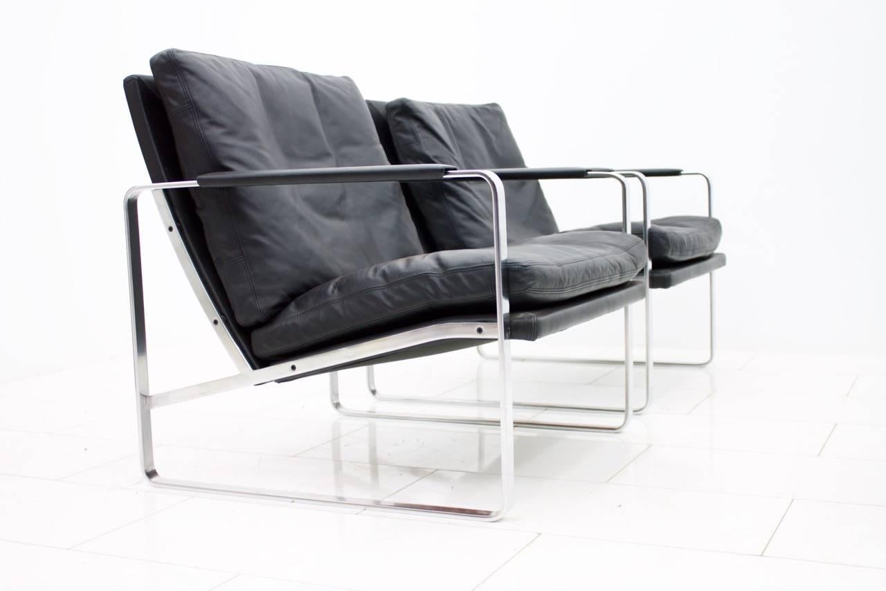 Steel Set of Four Preben Fabricius Lounge Chairs in Black Leather by Walter Knoll 1972 For Sale