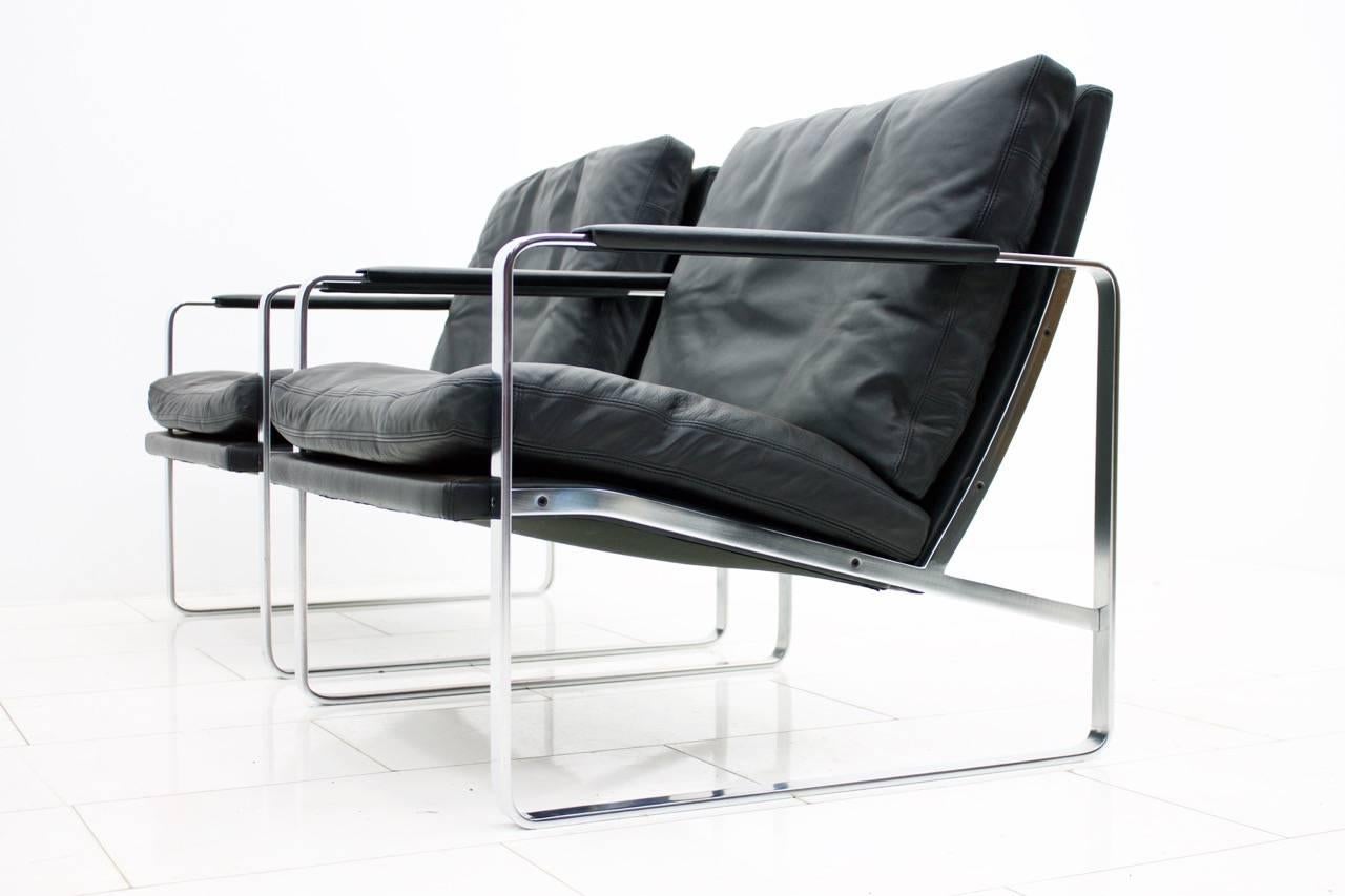 Set of Four Preben Fabricius Lounge Chairs in Black Leather by Walter Knoll 1972 For Sale 1