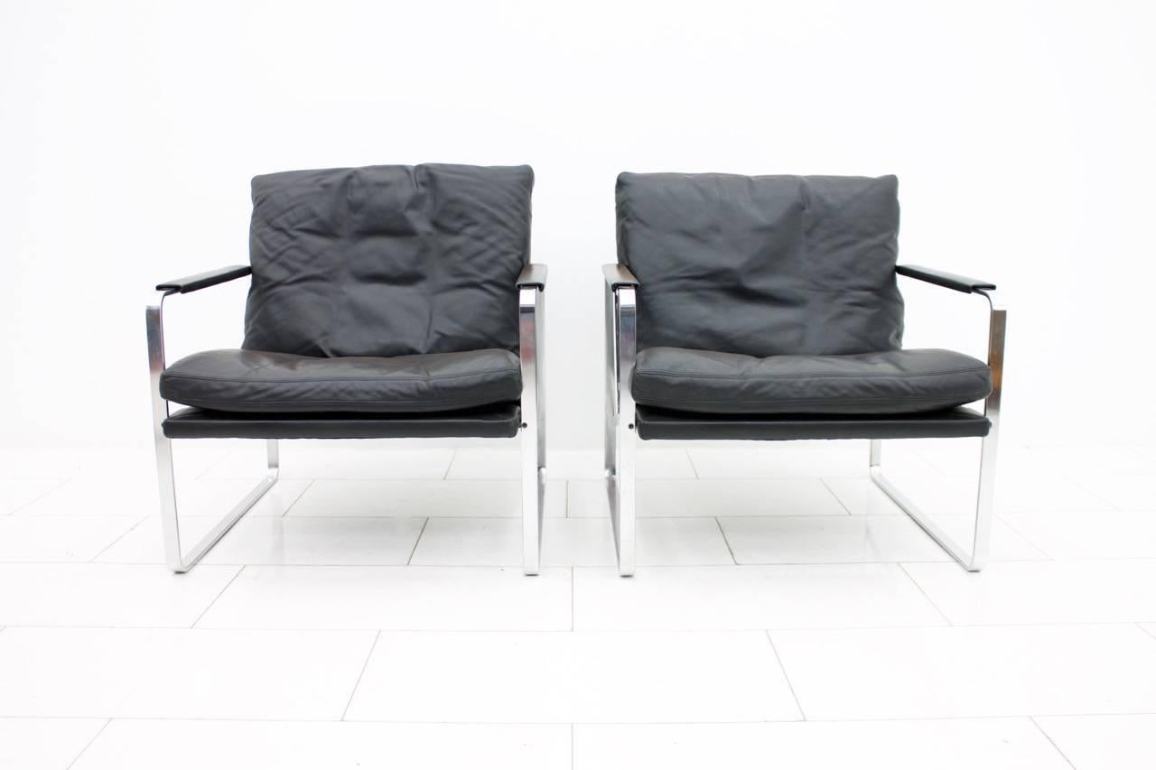 Set of Four Preben Fabricius Lounge Chairs in Black Leather by Walter Knoll 1972 For Sale 2