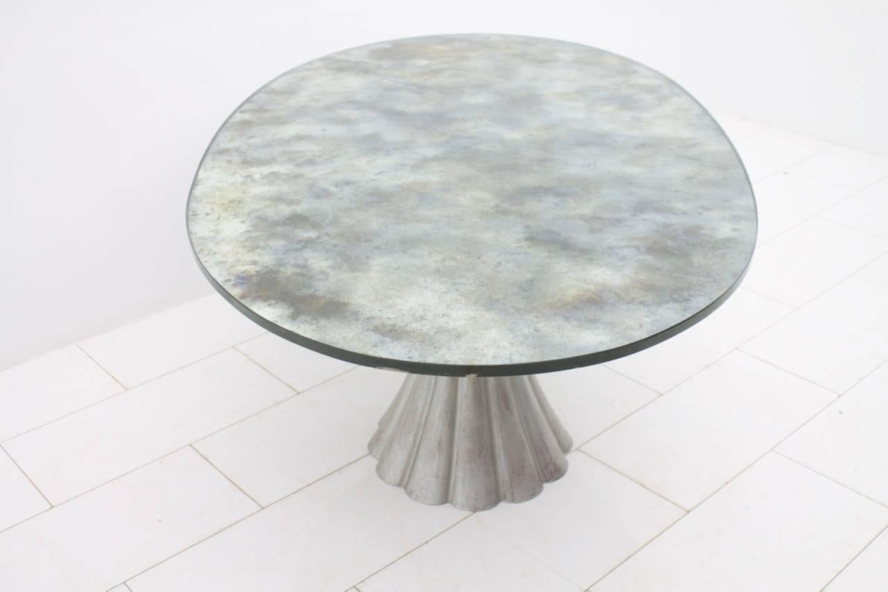 Late 20th Century Oval Dining Table with Mirrored Glass Top and Metal Base Italy 1960s