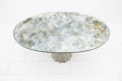 Oval Dining Table with Mirrored Glass Top and Metal Base Italy 1960s