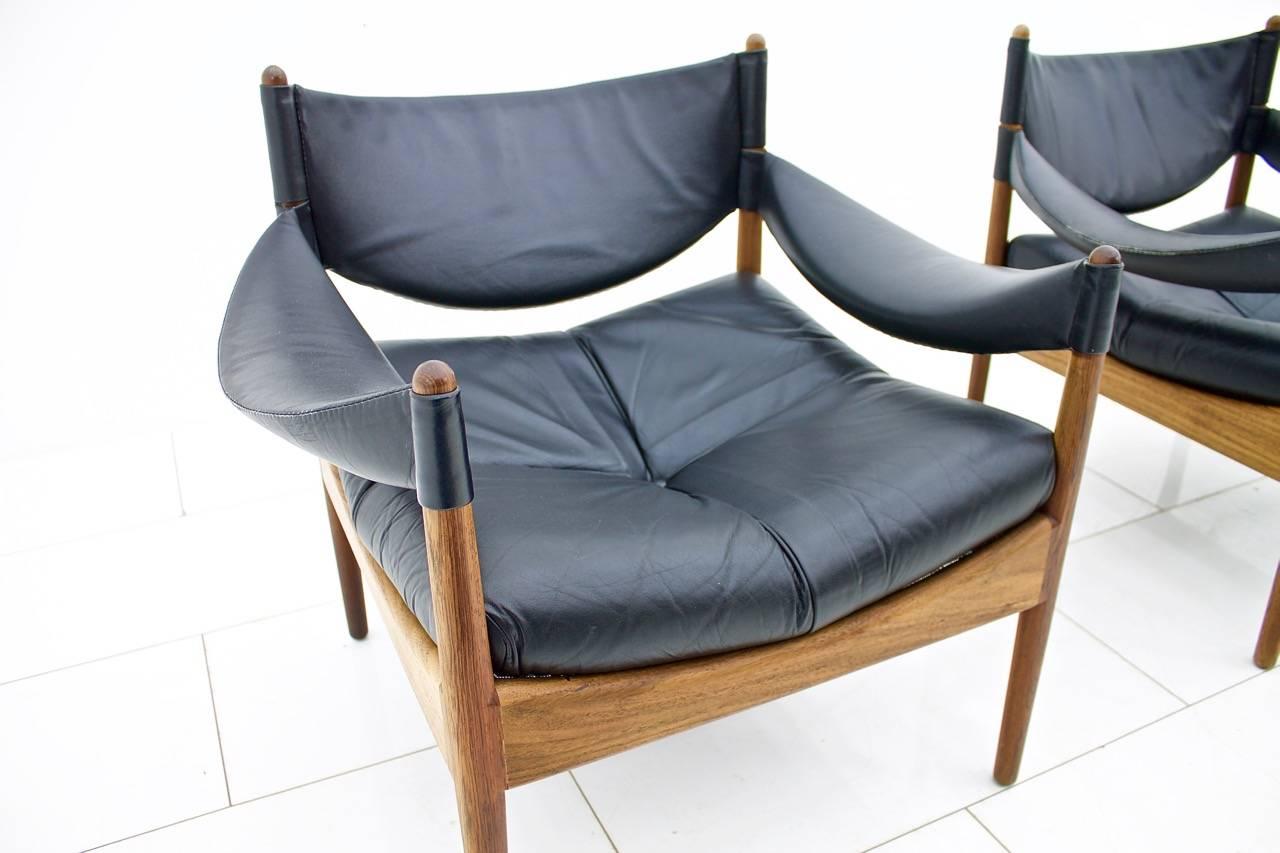Leather Pair of Lounge Chairs by Kristian Solmer Vedel, Denmark, 1963