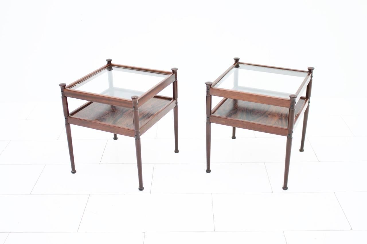 Pair of Scandinavian Wood and Glass Side Tables 1960s In Good Condition In Frankfurt / Dreieich, DE
