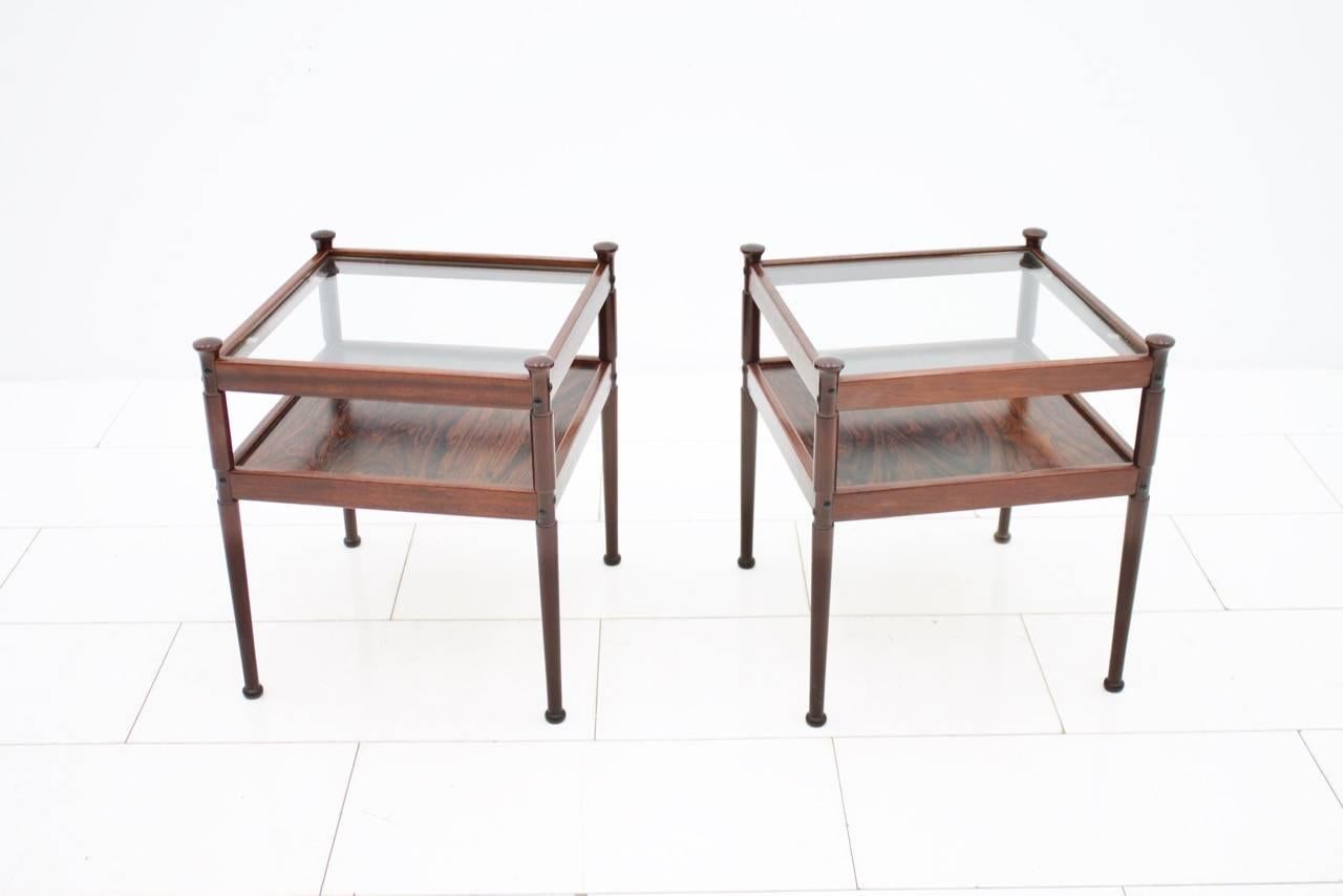 Mid-Century Modern Pair of Scandinavian Wood and Glass Side Tables 1960s