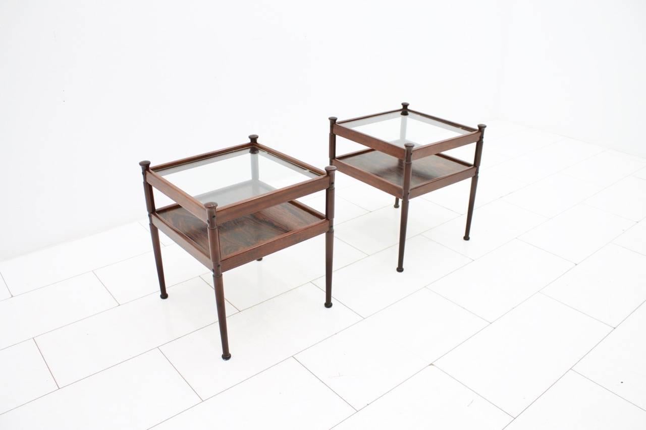 Pair of Scandinavian Wood and Glass Side Tables 1960s 1