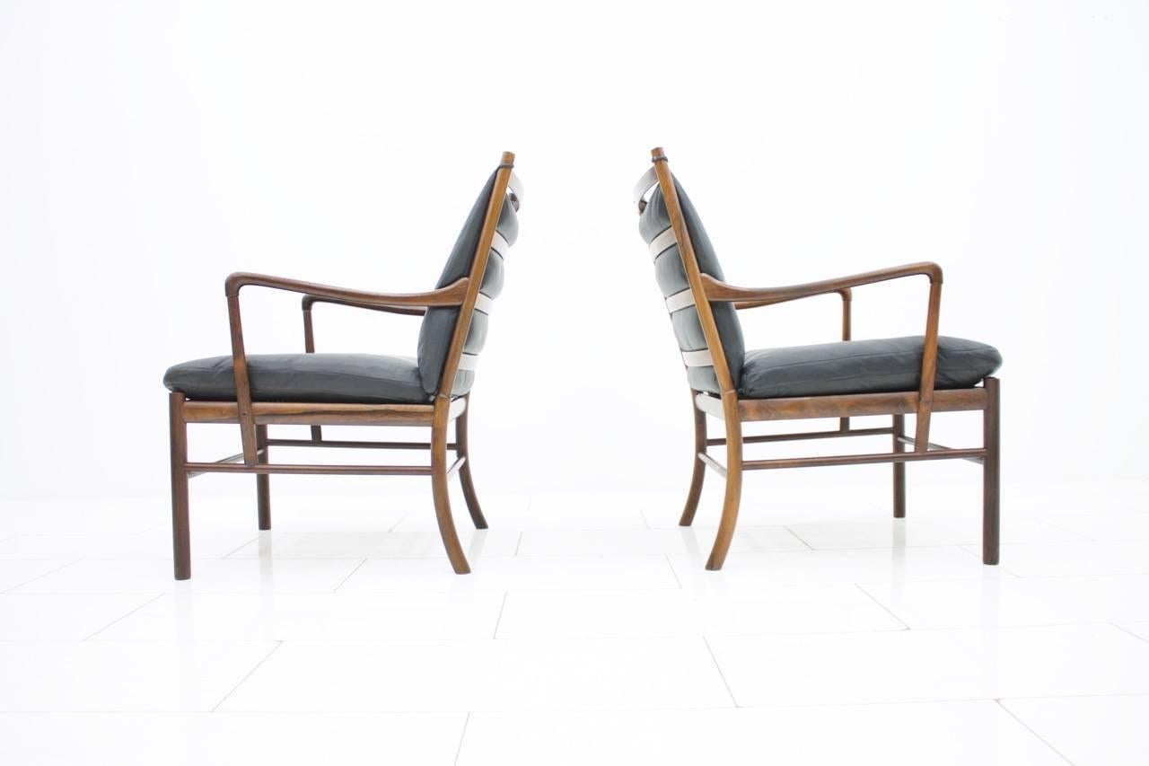 Pair of Colonial Chairs with Stool by Ole Wanscher, Poul Jeppesen, Denmark In Good Condition For Sale In Frankfurt / Dreieich, DE