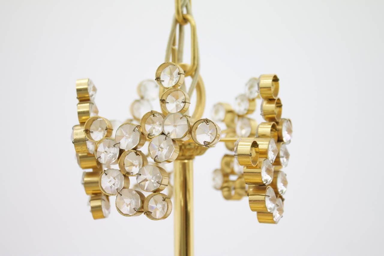 Large Gilded Brass and Crystal Glass Chandelier by Palwa, Germany, 1960s For Sale 4