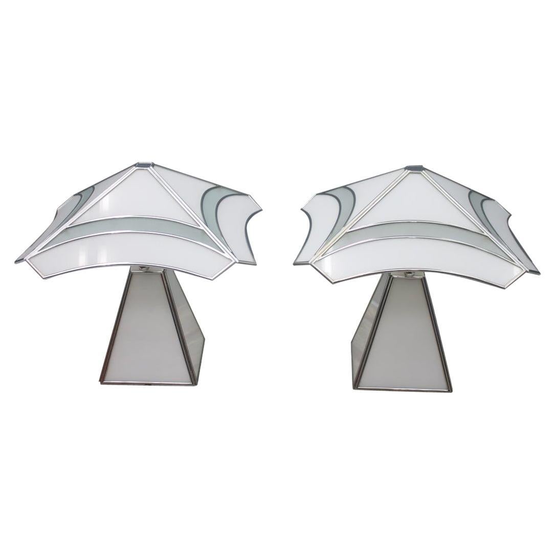 Pair of Italian Glass Table Lamps 1980s Tiffany Style For Sale