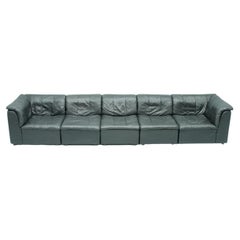 Patchwork Sectional in Black Leather Sofa 5 Elements, 1970s