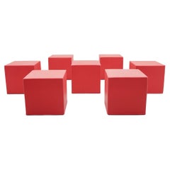 Vintage Cube Stools in Red Leatherette - 14 Available