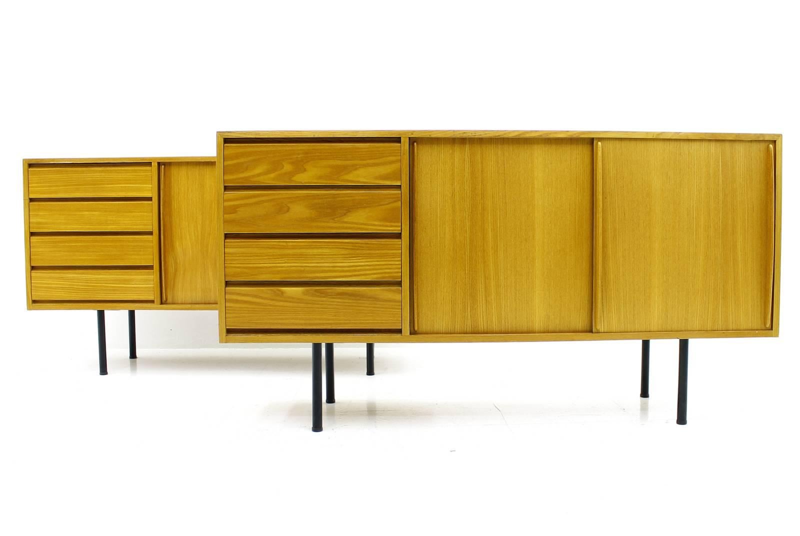 Very rare ashwood sideboard by Ollie Borg, Asko, Finland, circa 1950s. Four drawers and two sliding doors. Metal legs.
Measurements: Width 150 cm, depth 43 cm, height 80 cm.

Excellent condition!

Worldwide shipping.
 
