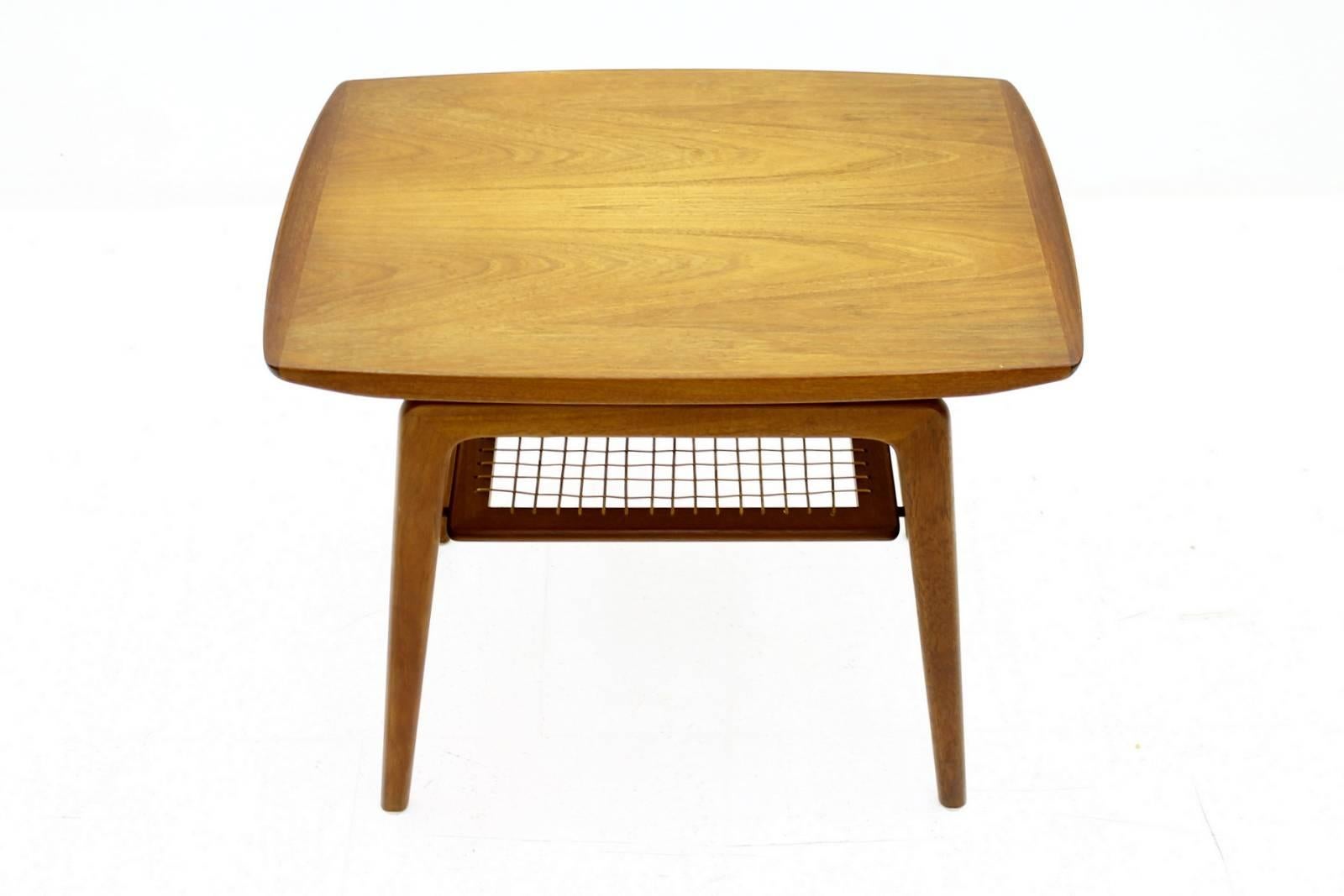 Teak & Cane Side Table by Arne Hovmand Olsen, Denmark 1950 2