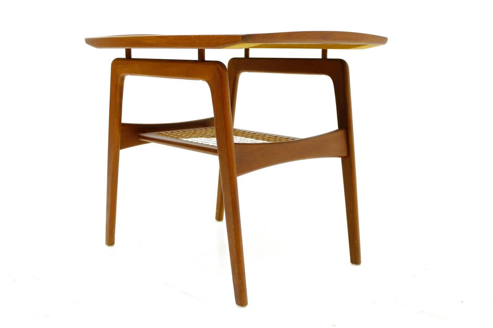 Danish Teak & Cane Side Table by Arne Hovmand Olsen, Denmark 1950
