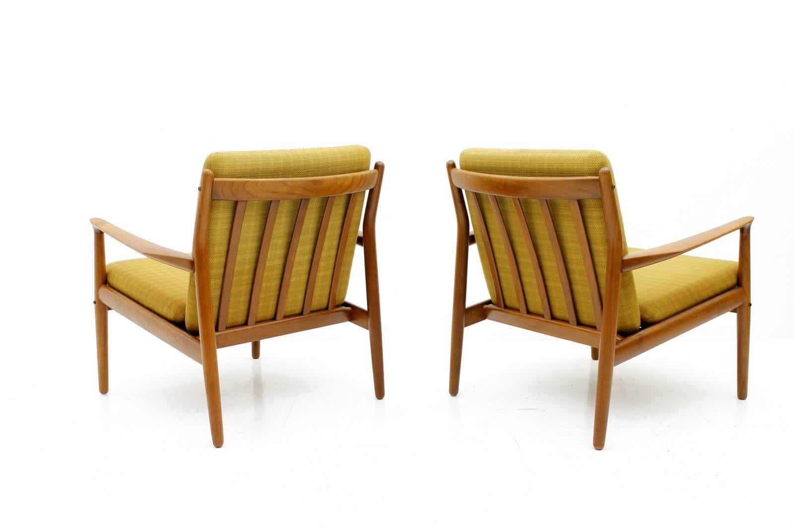 Scandinavian Modern Pair Danish Teak Lounge Chairs by Grete Jalk, 1960