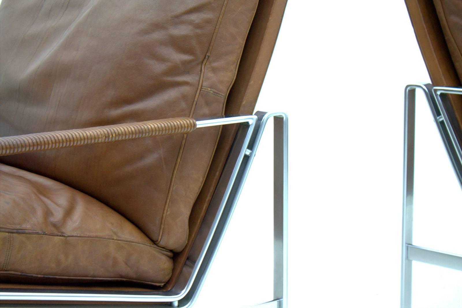 Pair of Leather and Steel Lounge Chairs by Fabricius & Kastholm FK 6720 4