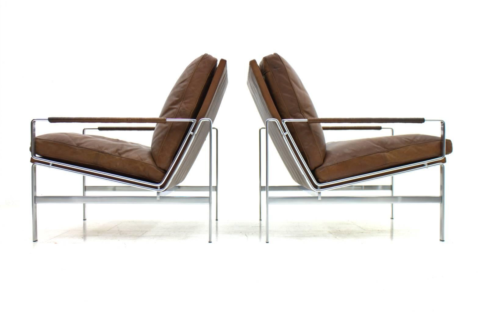 Pair of Leather and Steel Lounge Chairs by Fabricius & Kastholm FK 6720 3