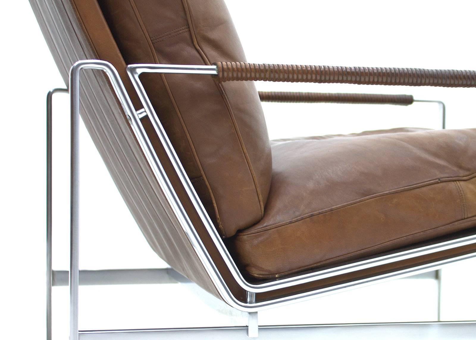 Pair of Leather and Steel Lounge Chairs by Fabricius & Kastholm FK 6720 2