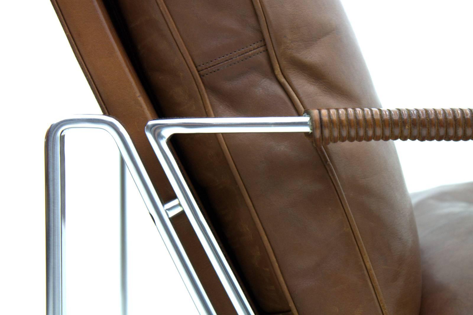 Mid-20th Century Pair of Leather and Steel Lounge Chairs by Fabricius & Kastholm FK 6720