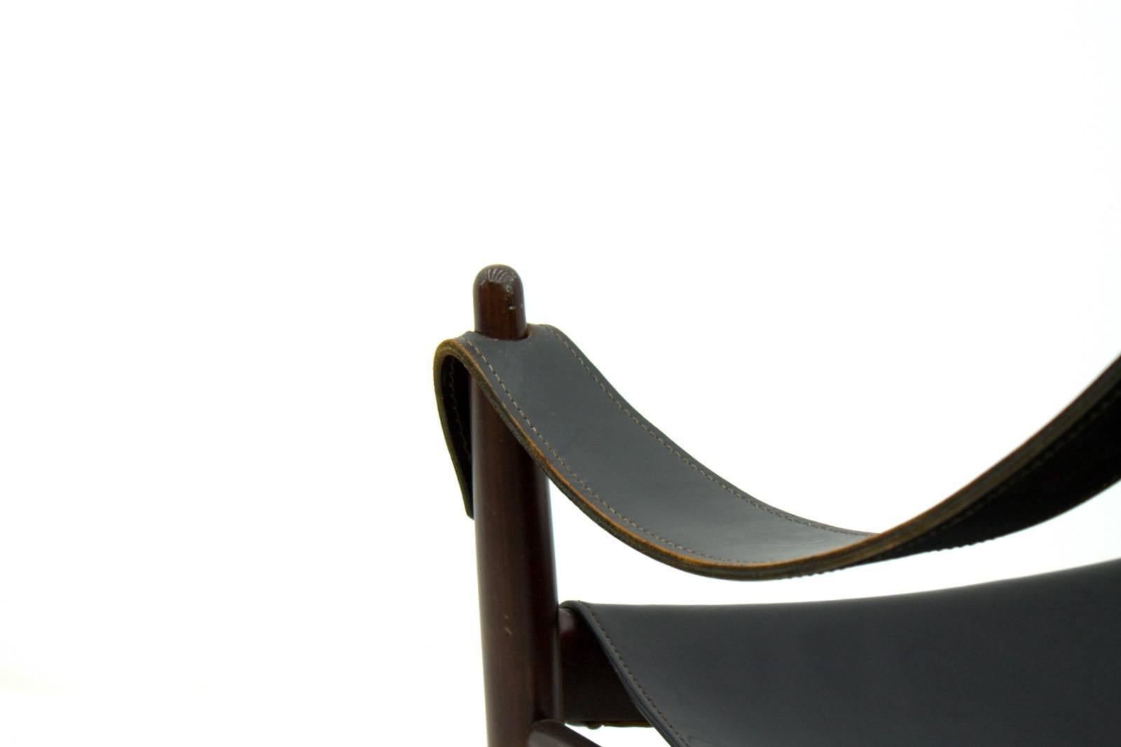 European Scandinavian Lounge Chair, Mahogany and Leather, 1960s For Sale