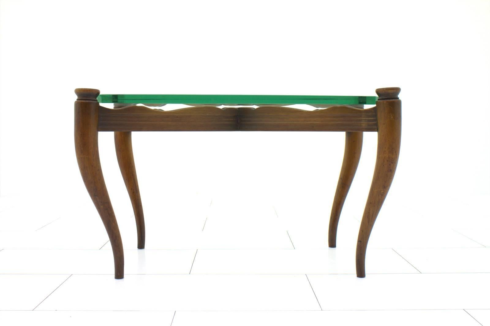 Sofa table wood and glass, Italy 1950s.
Good condition with some small scratches on the glass top.

Worldwide shipping.