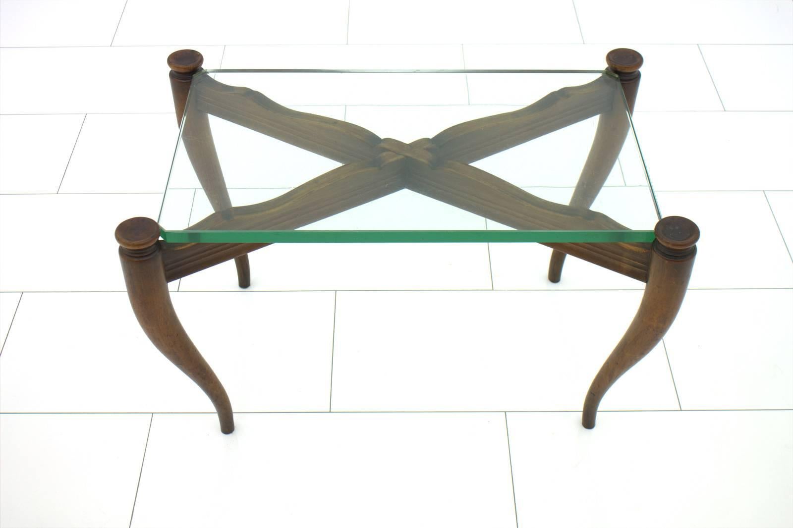 Mid-Century Modern Nice Coffee Table Wood and Glass, Italy, 1950s For Sale