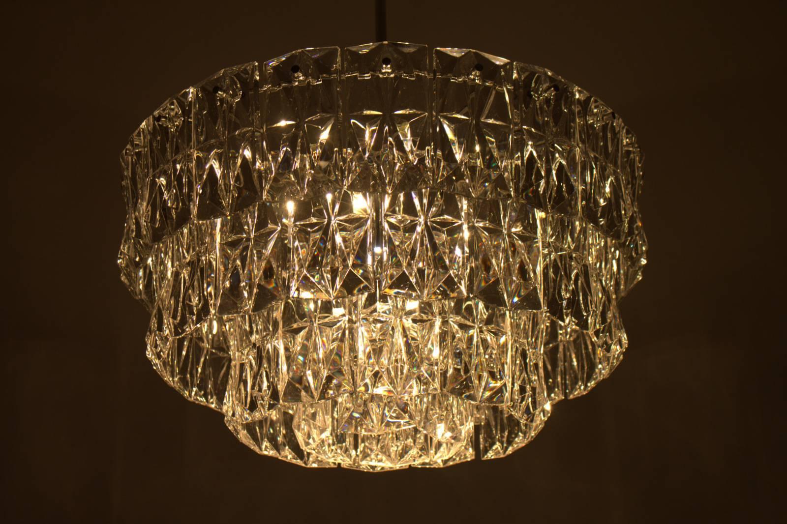 Large Four Tiers Crystal Glass Chandelier by Kinkeldey, 1970`s. 
Excelent Condition.
Diameter 54 cm, height with rod 80 cm, without rod 32 cm.

Worldwide shipping.