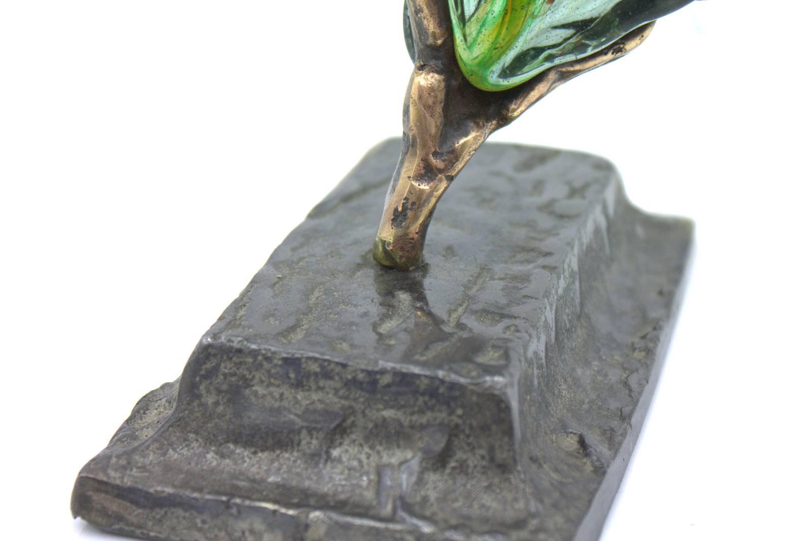 Fin du 20e siècle Yves Lohe Sculpture en verre Deux cœurs:: verre et bronze