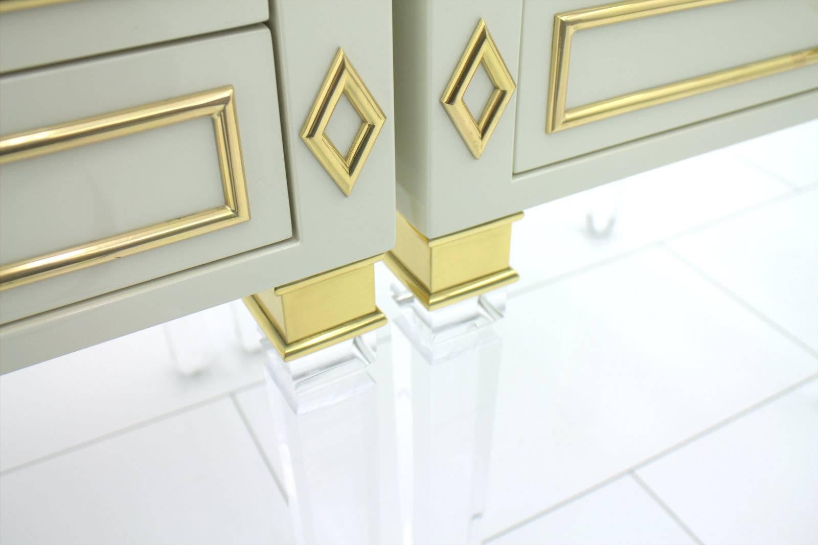 Pair of Nightstands, Lucite, Wood and Brass, 1970s 2