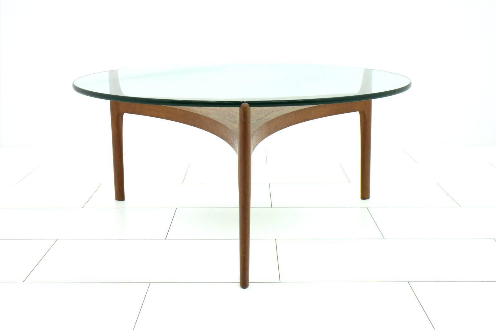 Danish Sven Ellekaer Teak Wood and Glass Coffee Table, Denmark, 1960s For Sale
