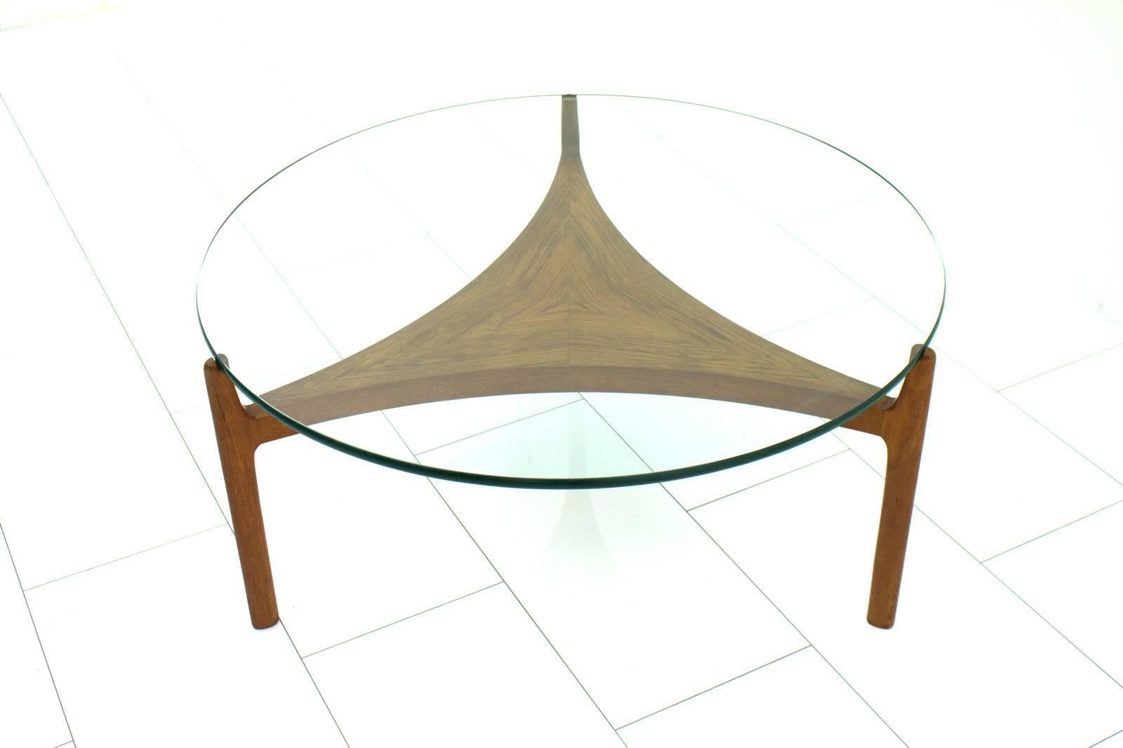 Mid-20th Century Sven Ellekaer Teak Wood and Glass Coffee Table, Denmark, 1960s For Sale