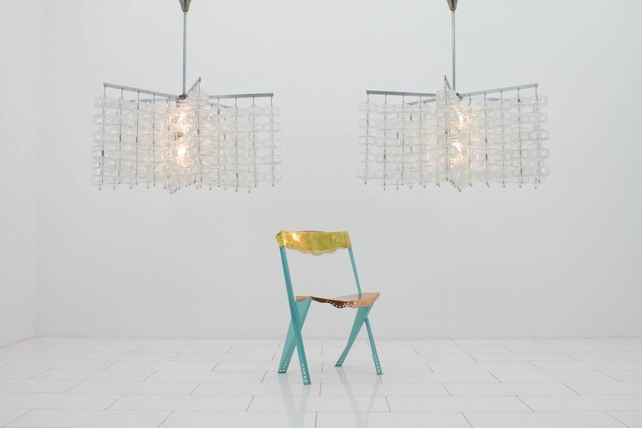 Mid-20th Century Huge Glass and Steel Chandelier by Aloys Gangkofner Germany 1965