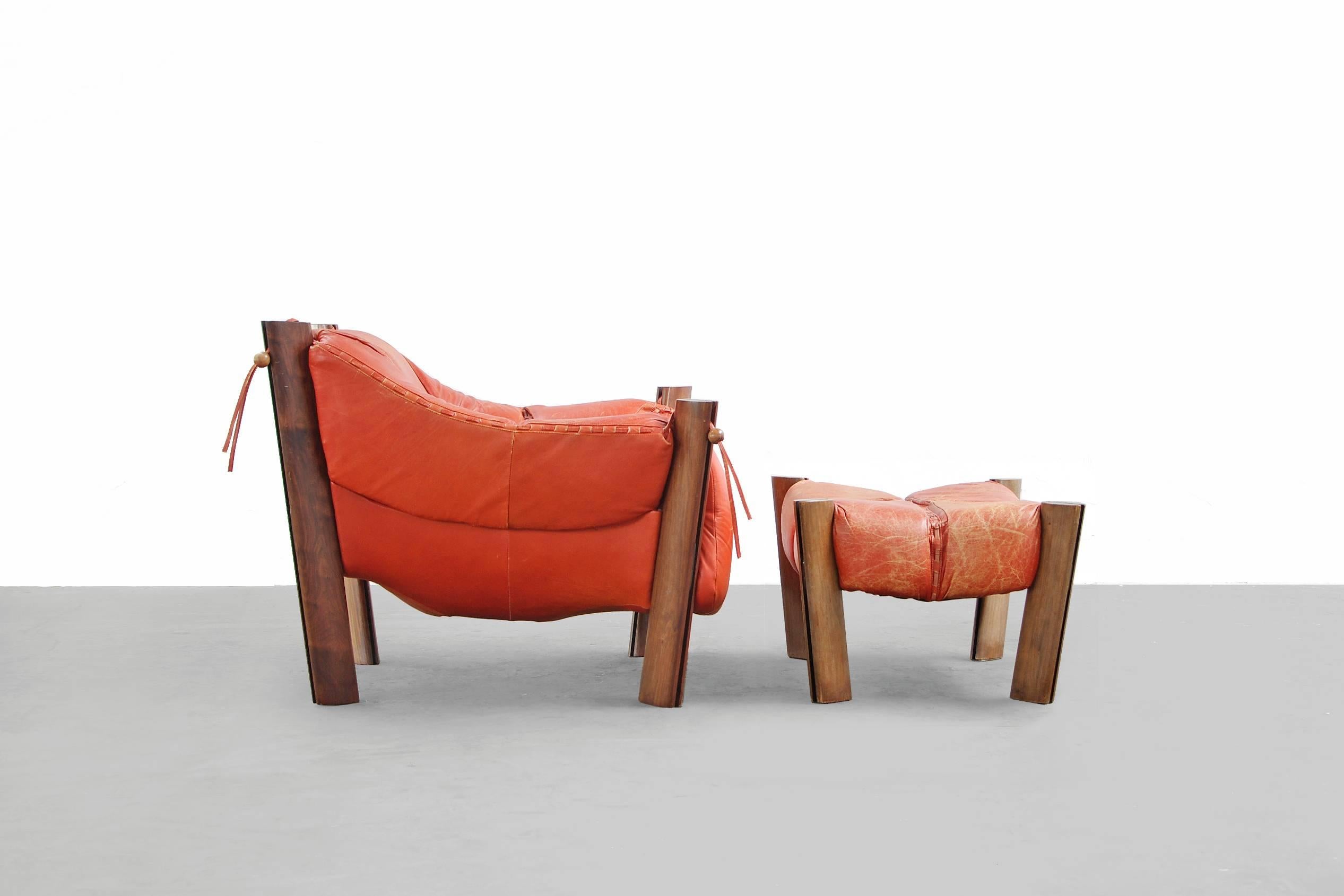 Mid-Century Modern Lounge Chair and Ottoman by Percival Lafer Rosewood, 1974