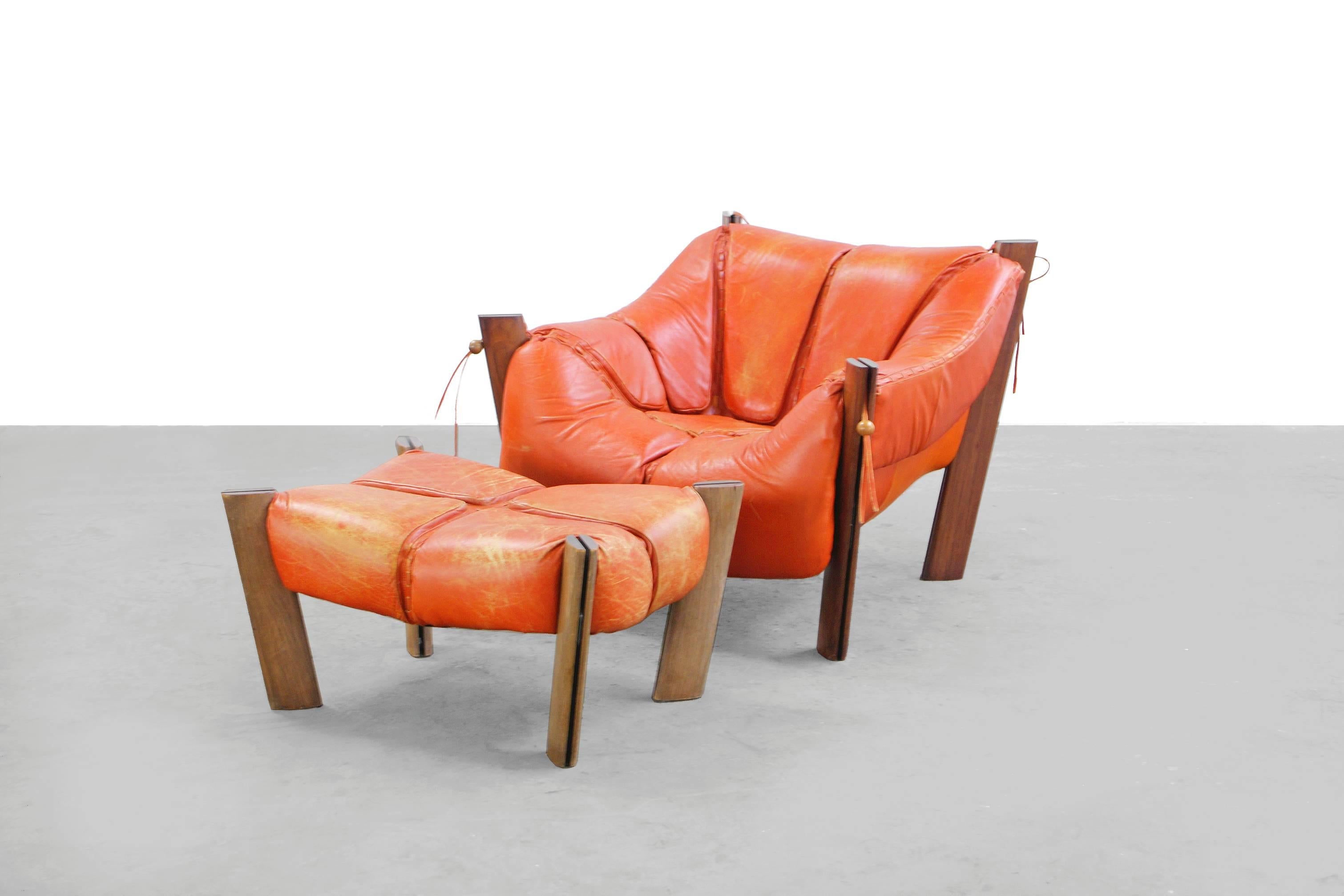 Brazilian Lounge Chair and Ottoman by Percival Lafer Rosewood, 1974