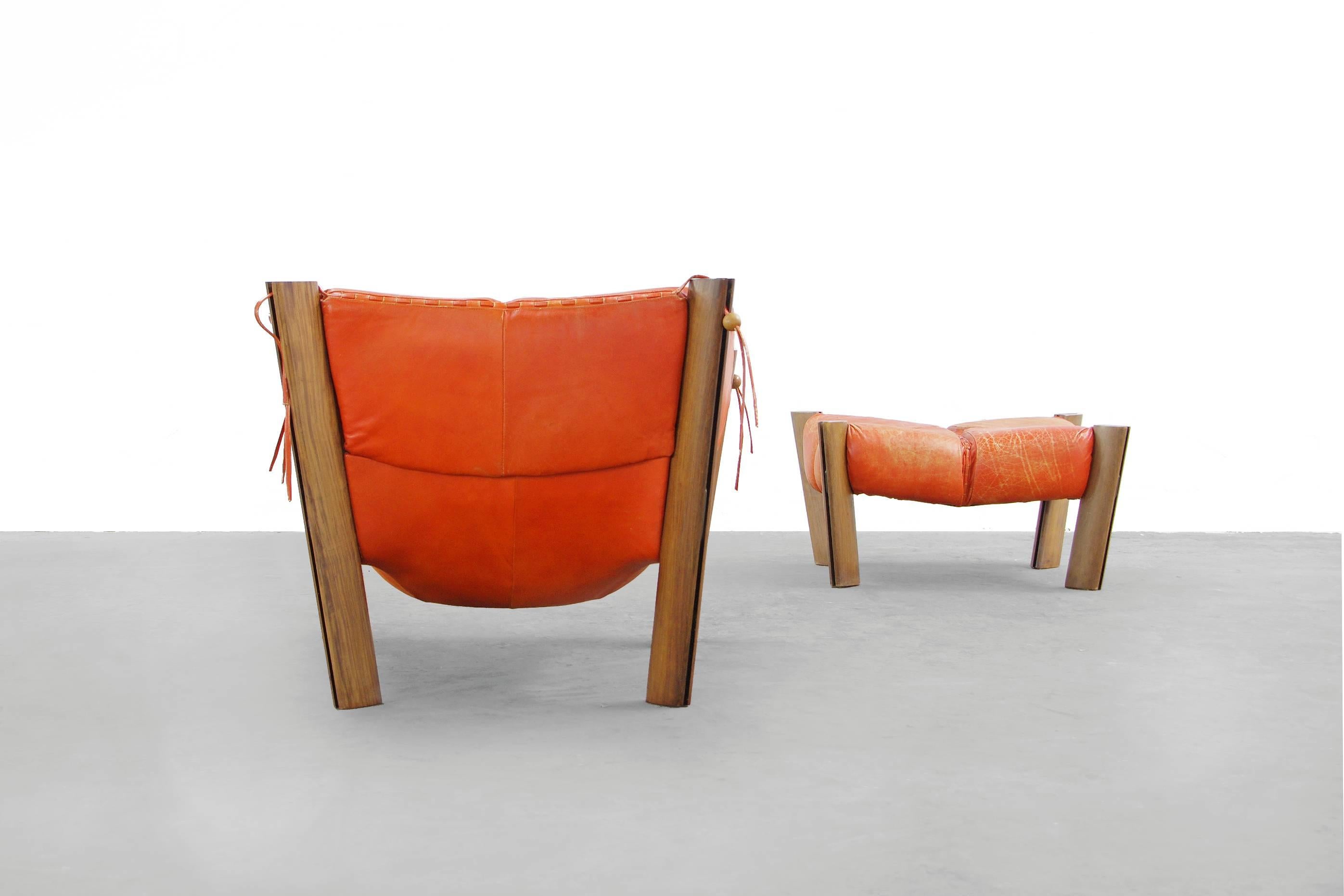 Leather Lounge Chair and Ottoman by Percival Lafer Rosewood, 1974