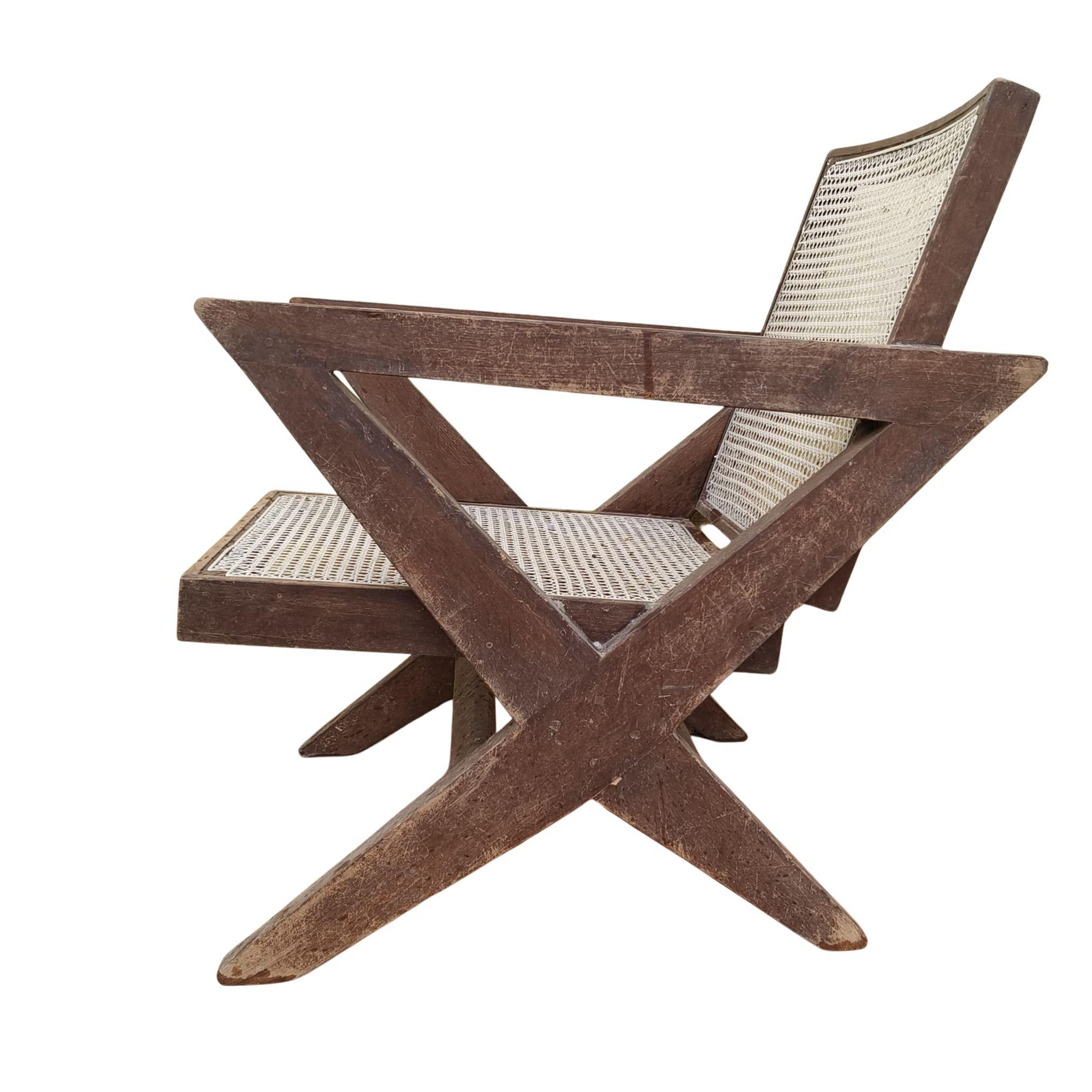 Fait main Un set de 2 authentiques Pierre Jeanneret  Chaises à pieds en X PJ-SI-45-A, Inde, années 1950