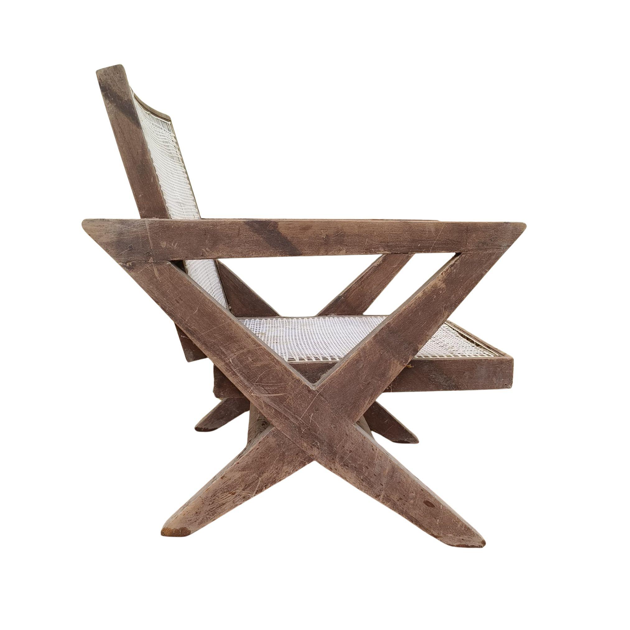 Canne Un set de 2 authentiques Pierre Jeanneret  Chaises à pieds en X PJ-SI-45-A, Inde, années 1950