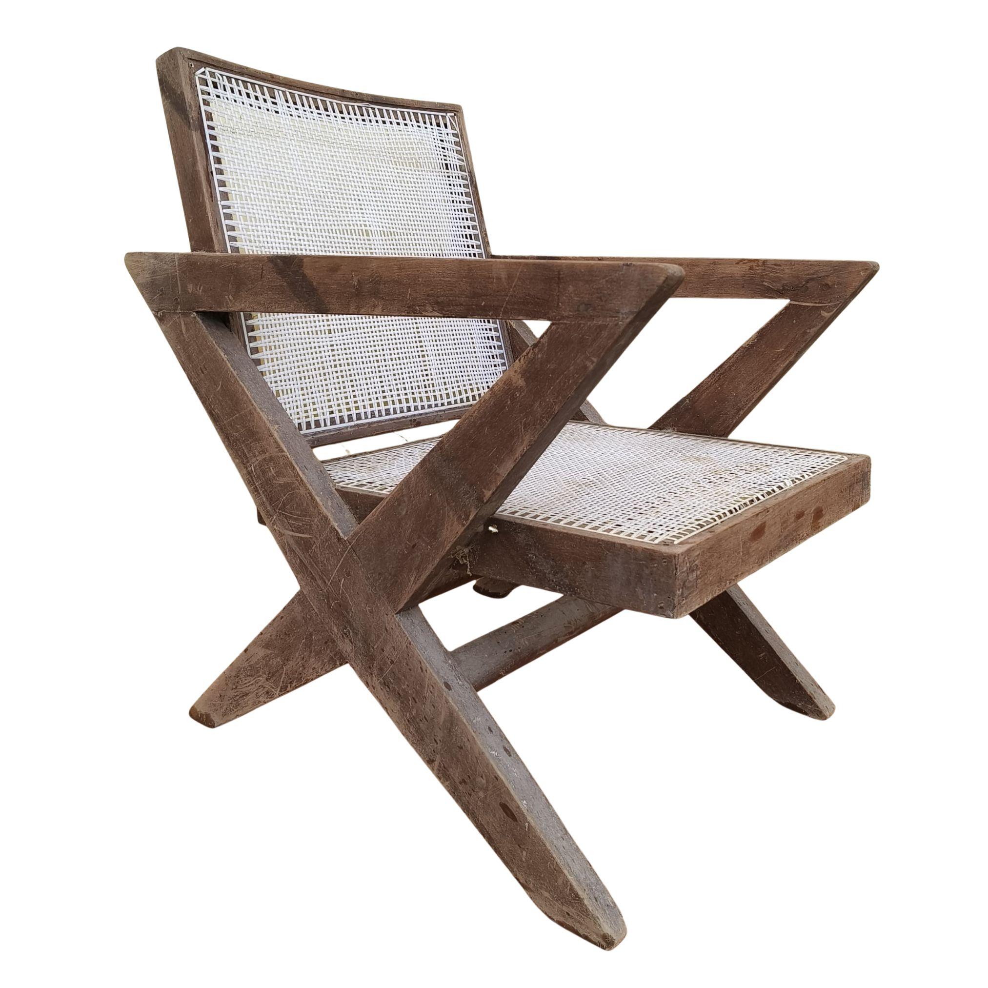Un set de 2 authentiques Pierre Jeanneret  Chaises à pieds en X PJ-SI-45-A, Inde, années 1950 1