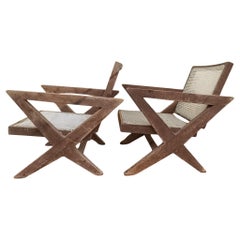 Un set di 2 autentiche Pierre Jeanneret  Sedie con gambe a X PJ-SI-45-A, India, anni '50