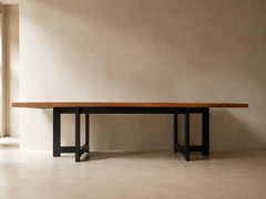 Tavolo monumentale vintage in rovere belga con base in rovere e ebano, 300 cm