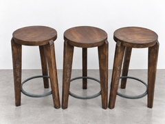 Set of 3 Pierre Jeanneret PJ-SI-22-A Teak and Iron Stools, Authentic Chandigarh