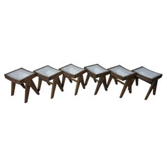6er-Set Pierre Jeanneret PJ-SI-34-A Hocker, Chandigarh, Midcentury Modern, 19