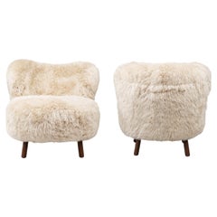 Exceptional New Zealand Sheepskin Lounge Chair with Oak Legs, Denmark
